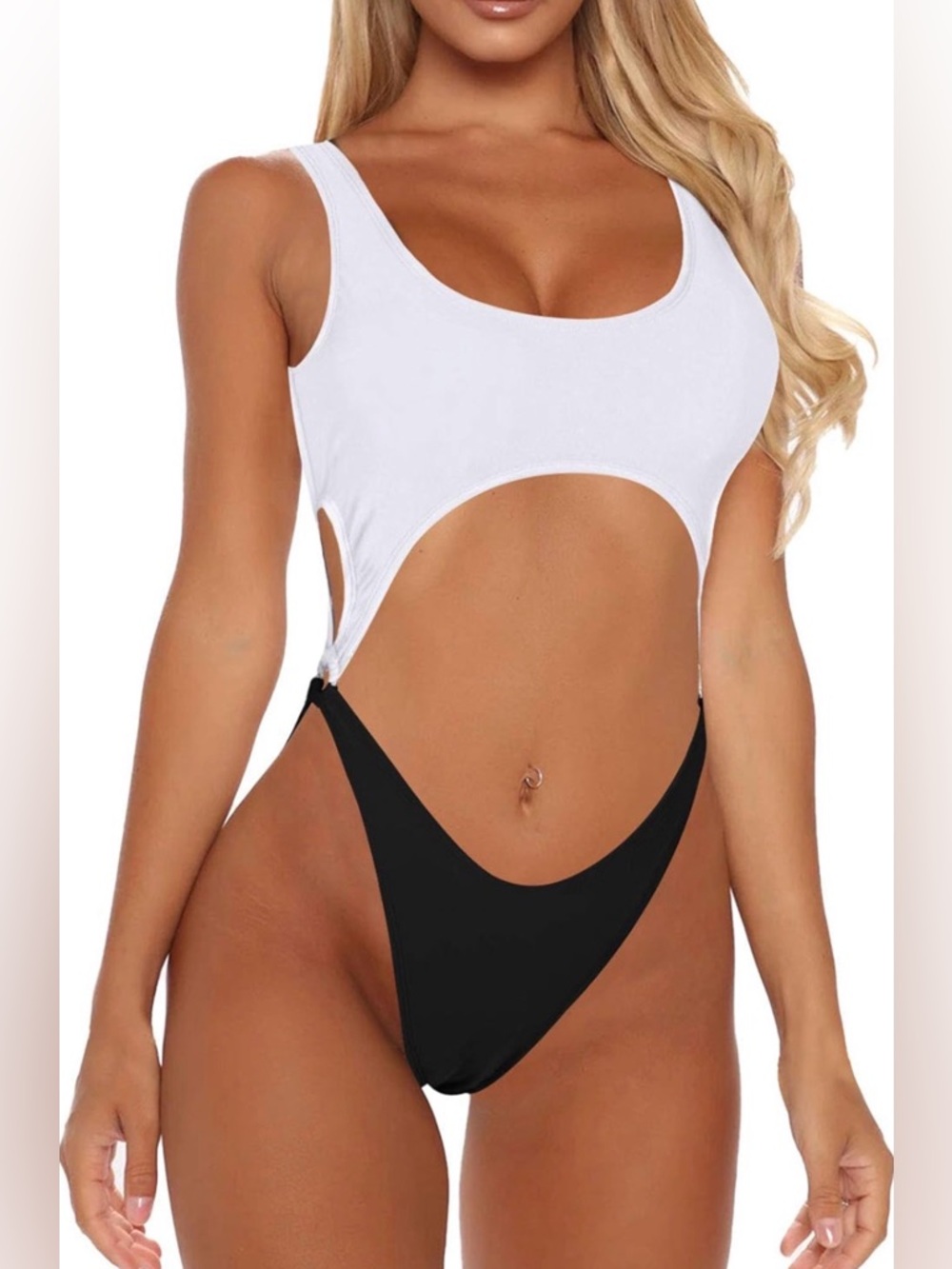Sovoyontee Women's Sexy One Piece Swimsuits Cheeky Thong White Black M NWOT